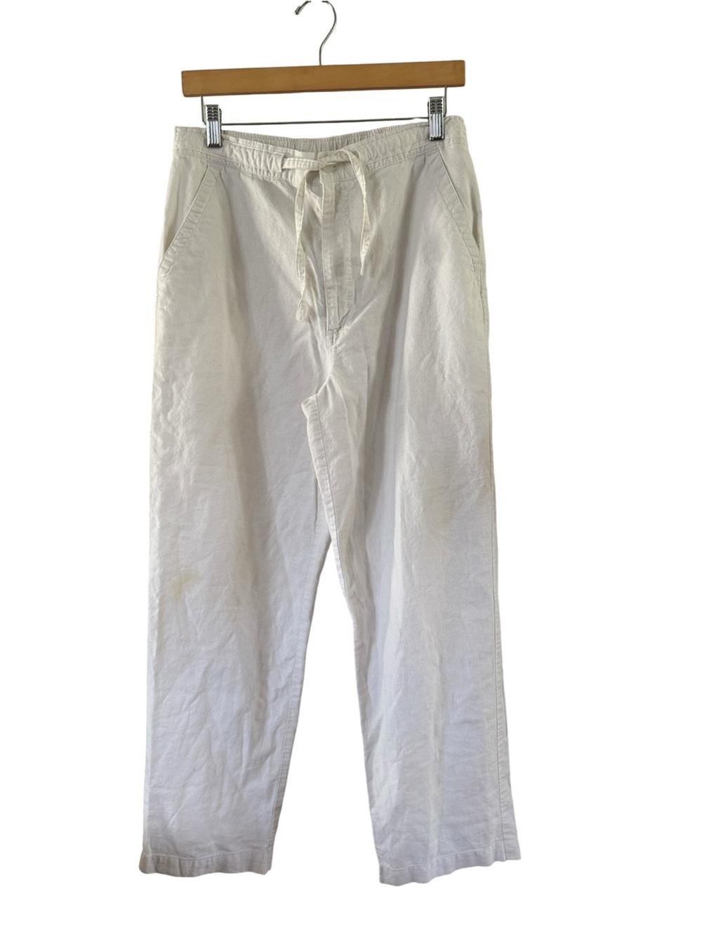 Centro Casual White Drawstring Linen Cotton Pants size M Coastal Beach Clean